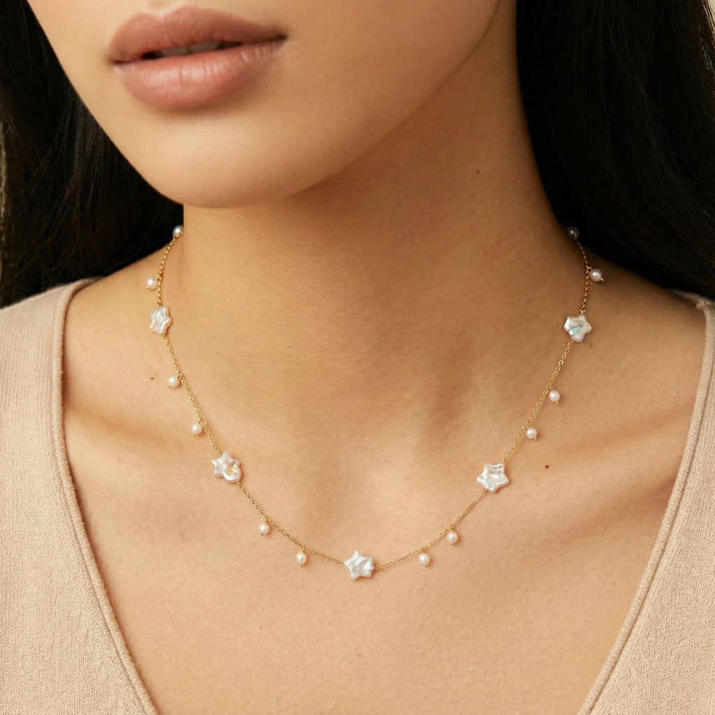 Celestial Pearl Stars Necklace by NÓDRÉ