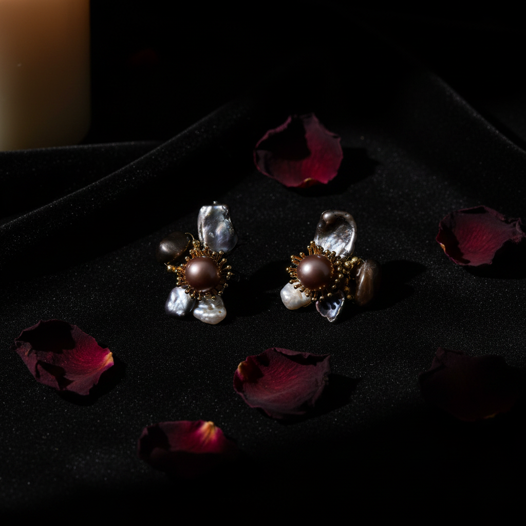 Dark Romance Baroque Pearl Earrings Flatlay
