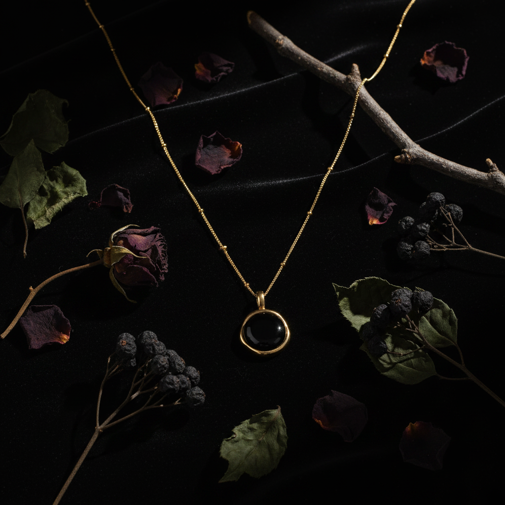 Dark Romance Black Onyx Necklace Flatlay