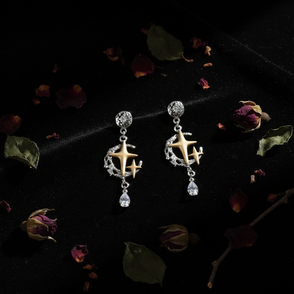 Dark Romance Celestial Earrings Flatlay