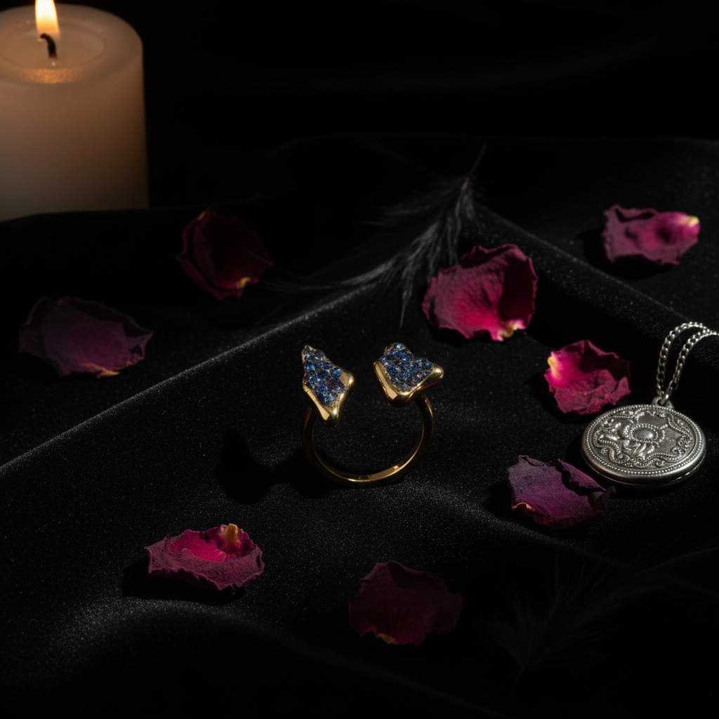 Dark Romance Druzy Ring Flatlay