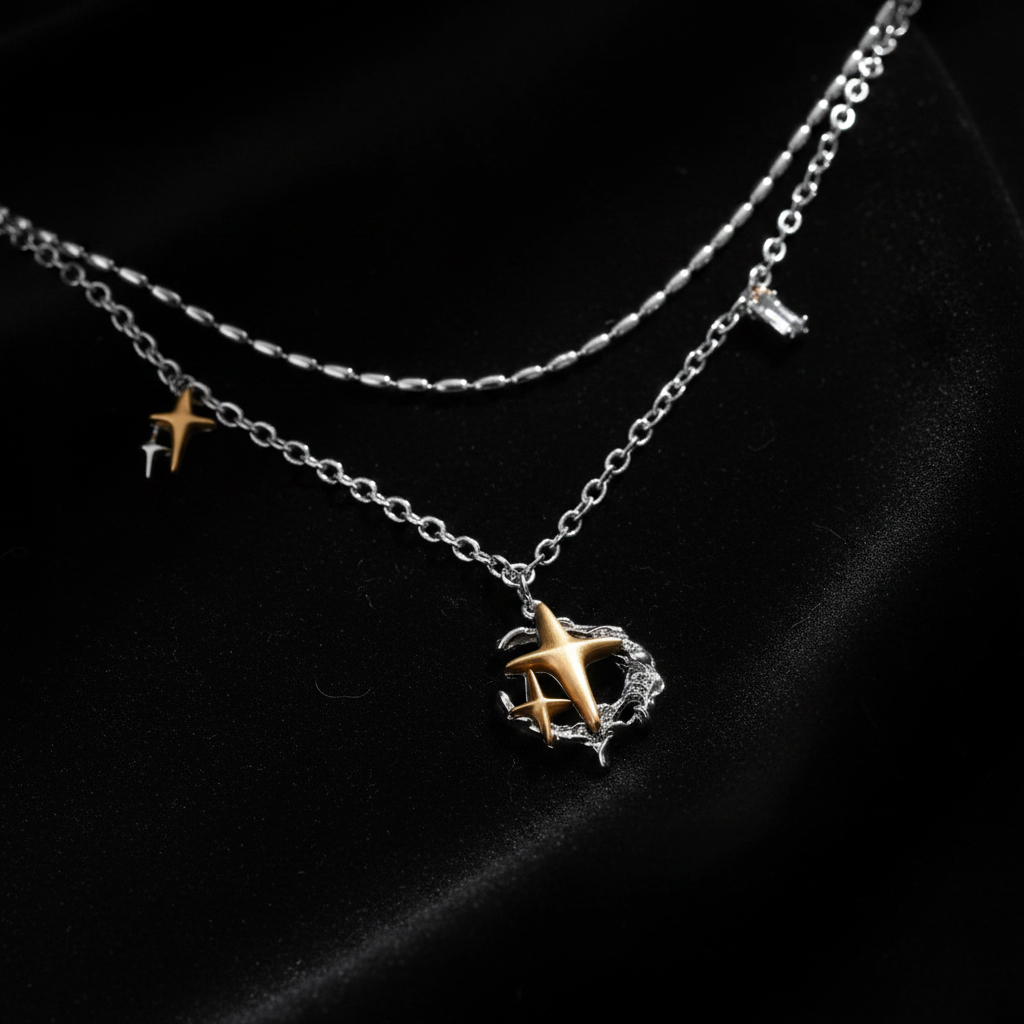 Dark Romance Star Moon Pendant Flatlay