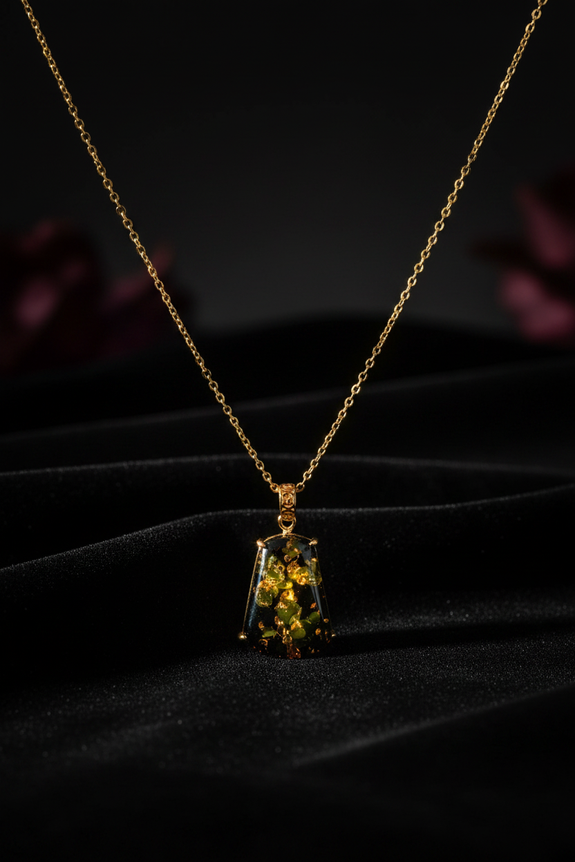 DR-11 Green Amber Pendant Necklace