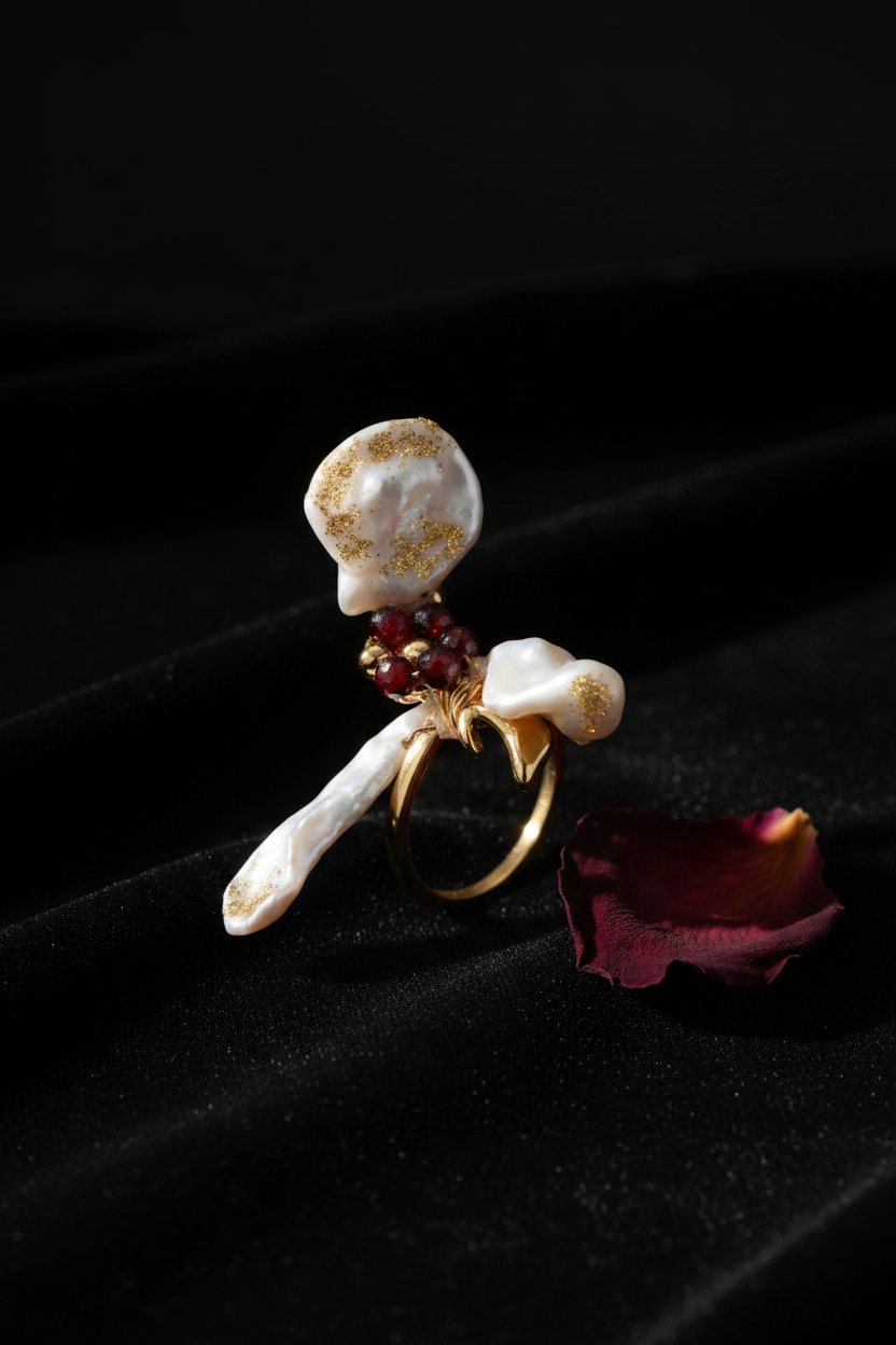 DR-12 Baroque Pearl Garnet Ring