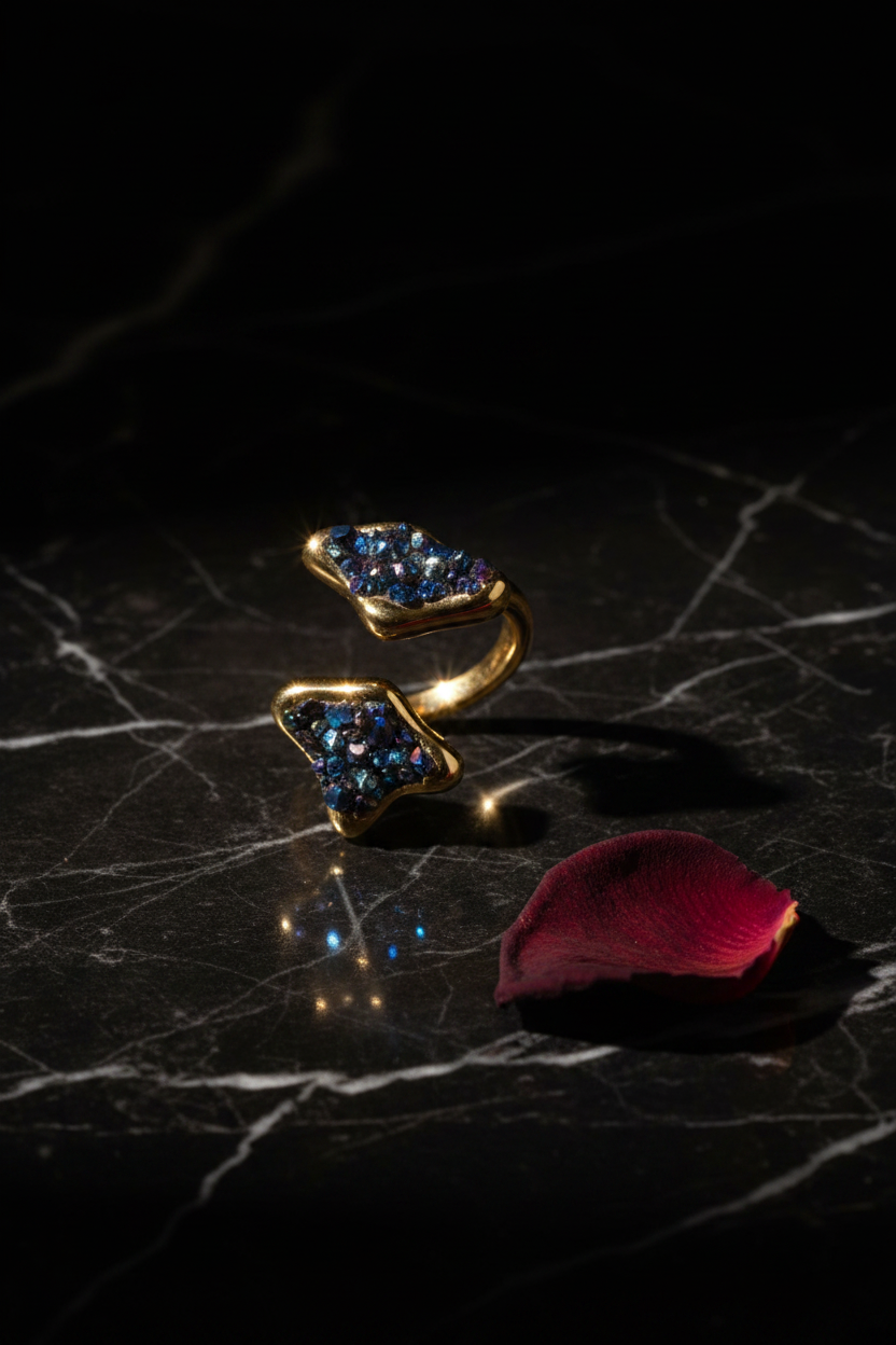 DR-14 Blue Druzy Twin-Tip Ring