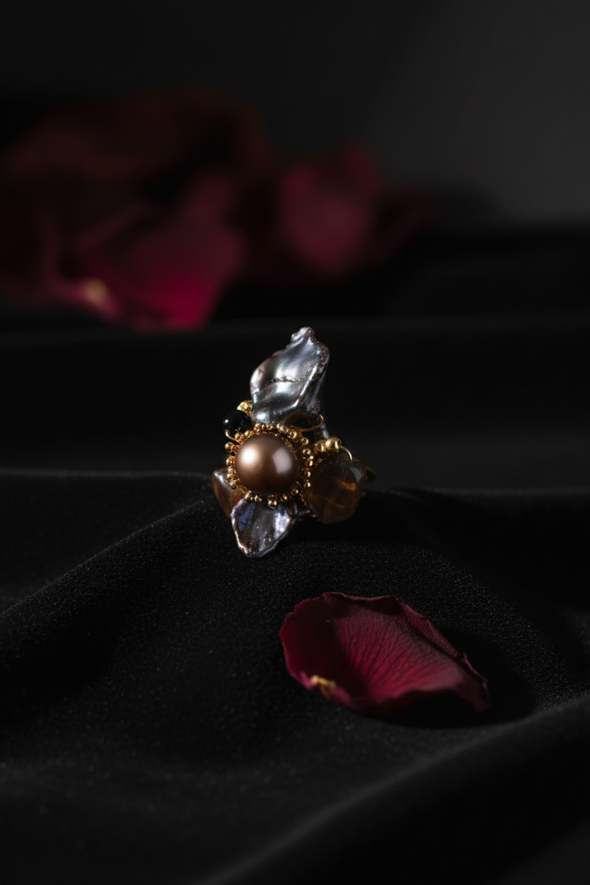 DR-4 Dark Pearl Cluster Ring