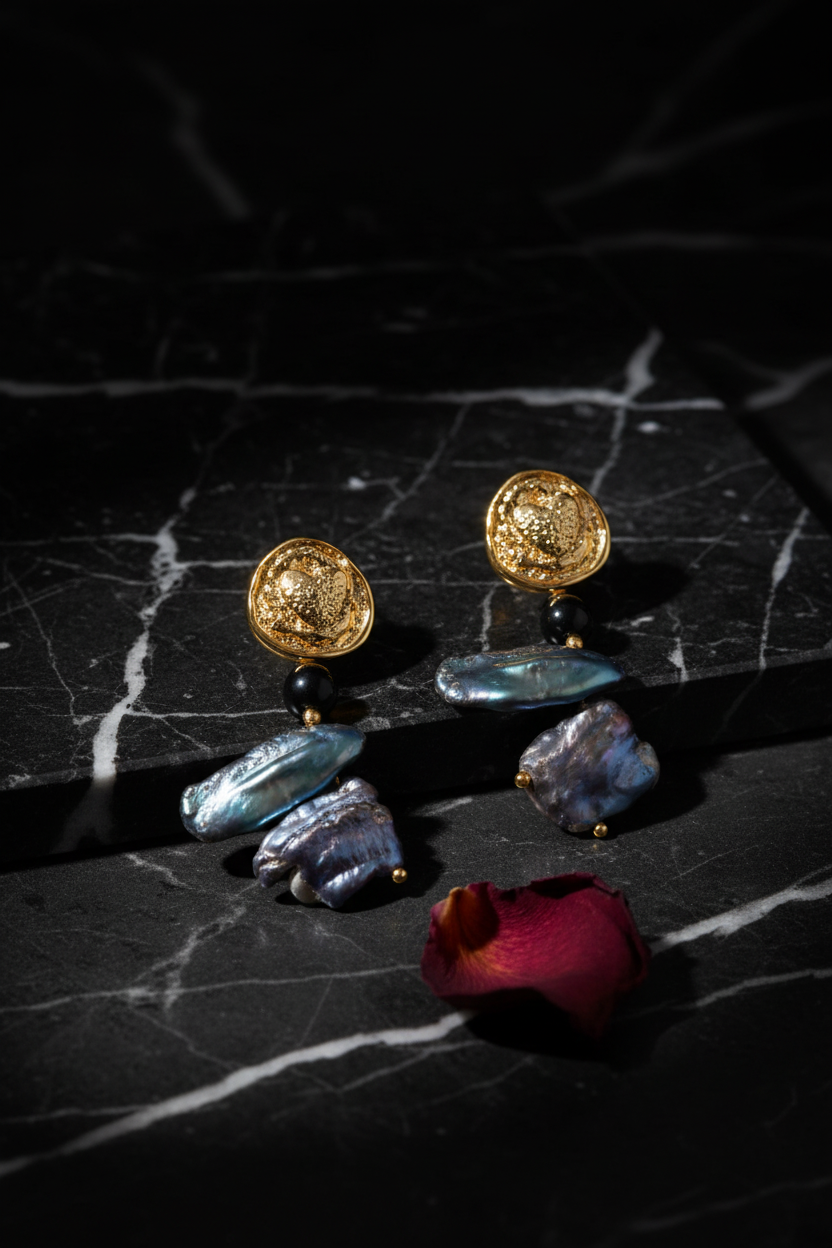 DR-5 Gold Coin Keshi Drop Earrings