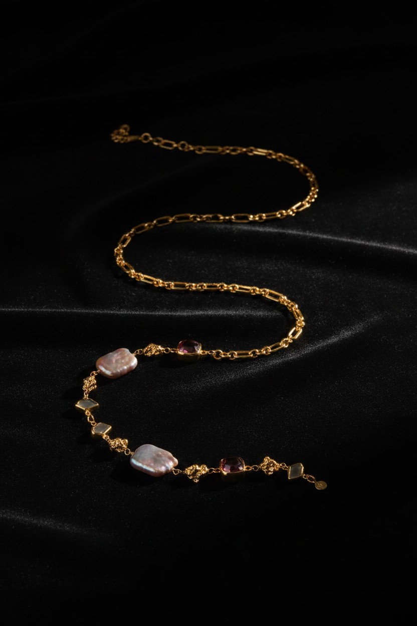 DR-7 Gold Figaro Station Necklace