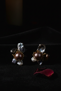 DR-9 Dark Pearl Flower Cluster Earrings