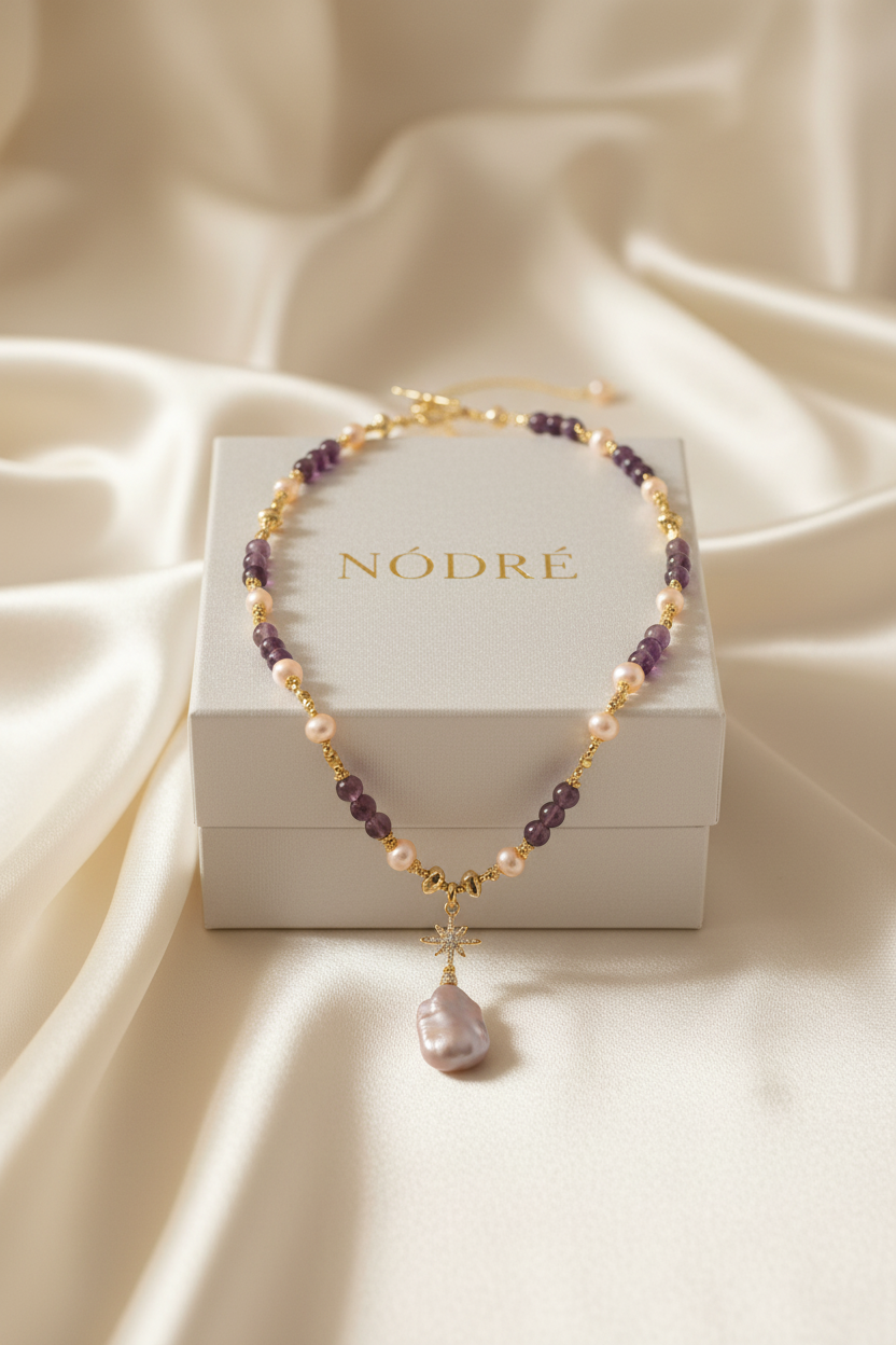 Celestial Amethyst Pearl Necklace by NÓDRÉ