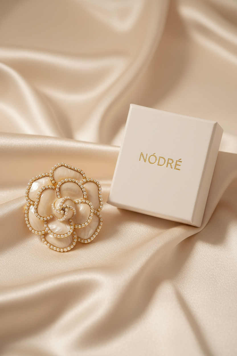 Ivory Pearl Rose Brooch Scene